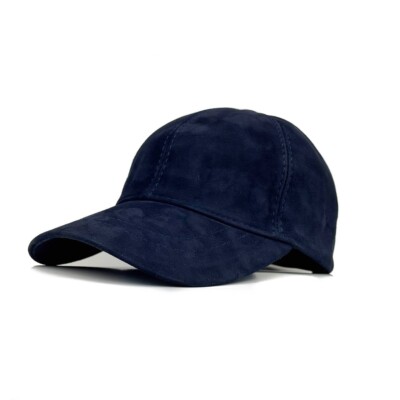 Navy Handmade Real Leather Suede Baseball Hat Cap Adjustable