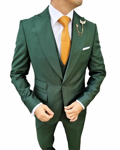 Uomo Verde Abito 3 Pezzi da Sposa Sera Festa Indossare Cena Smoking Giacca  Pants | eBay