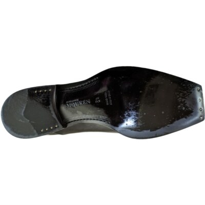 Alexander McQueen Black Leather Tan Elastic Square Toe 