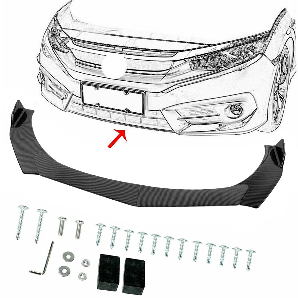 Divisor de labios de parachoques delantero con aspecto de fibra de carbono + varillas de puntal para Genesis G70 G80 G90 Foto 3 de 4