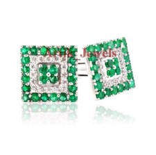 Natural Green Onyx Gemstone With 14K White Gold Plated Silver Cufflink 663