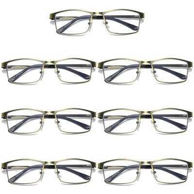 7 PK Mens Spring Hinge Metal Frame Blue Light Blocking Reading Glasses Readers
