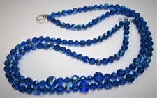 NWOT 2 STRAND BLUE FACETED AURORA BOREALIS CRYSTAL BEAD NECKLACE SILVERTONE