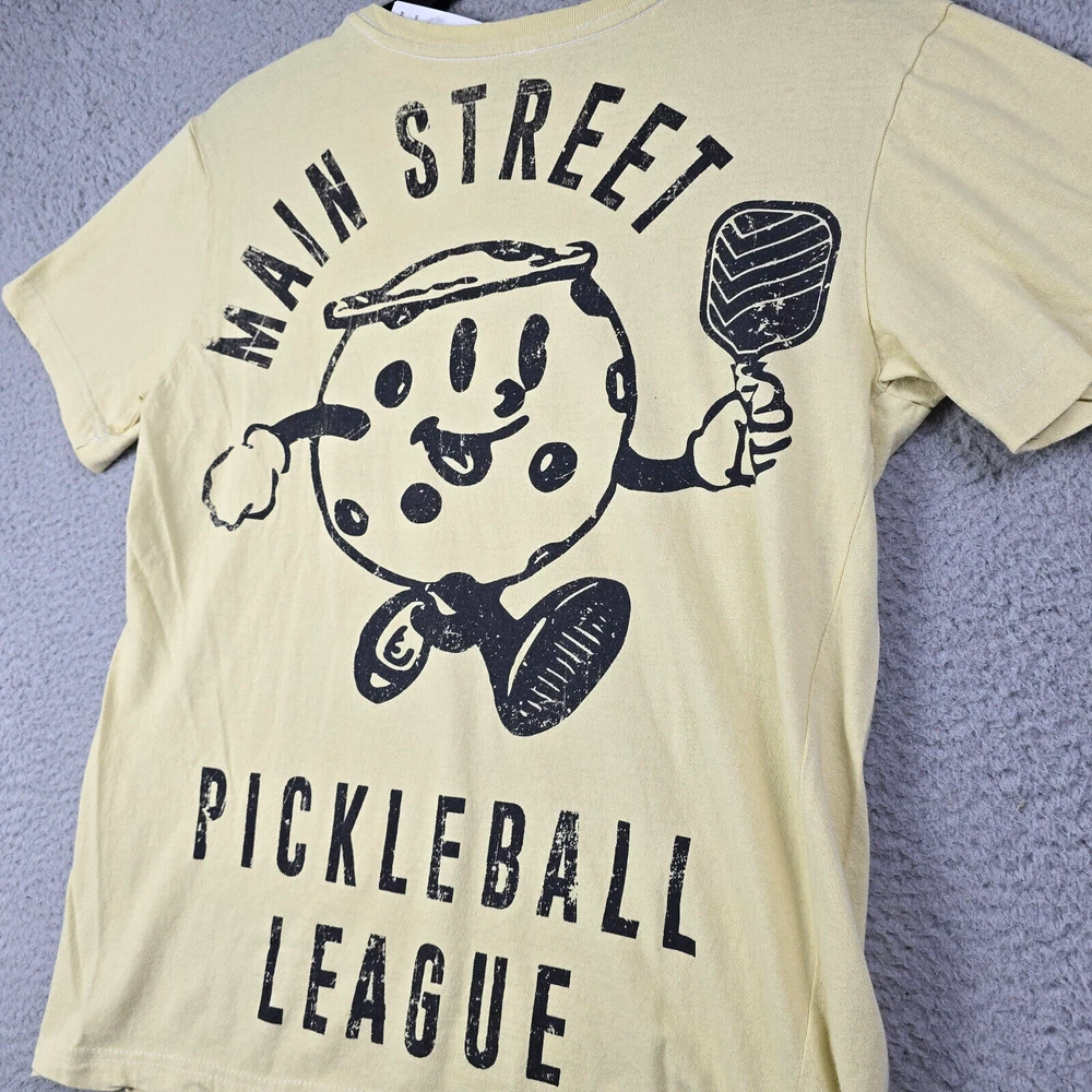Pickleball League Shirt Mens Small Beige Main Street Casual Emoji NWT