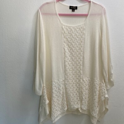 Cal Style Ivory Textured Mixed Fabric Asymmetrical Top XL Romantic Boho Fairy