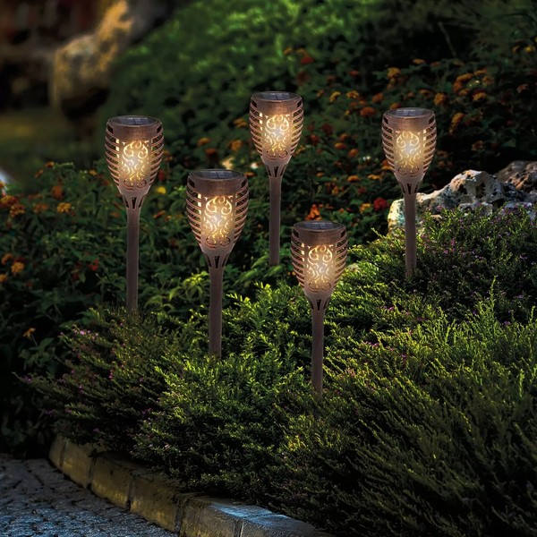 10Er-Set Led Solar Gartenleuchte Garten Fackel Sockel Leuchte Lampe Standleuchte-image