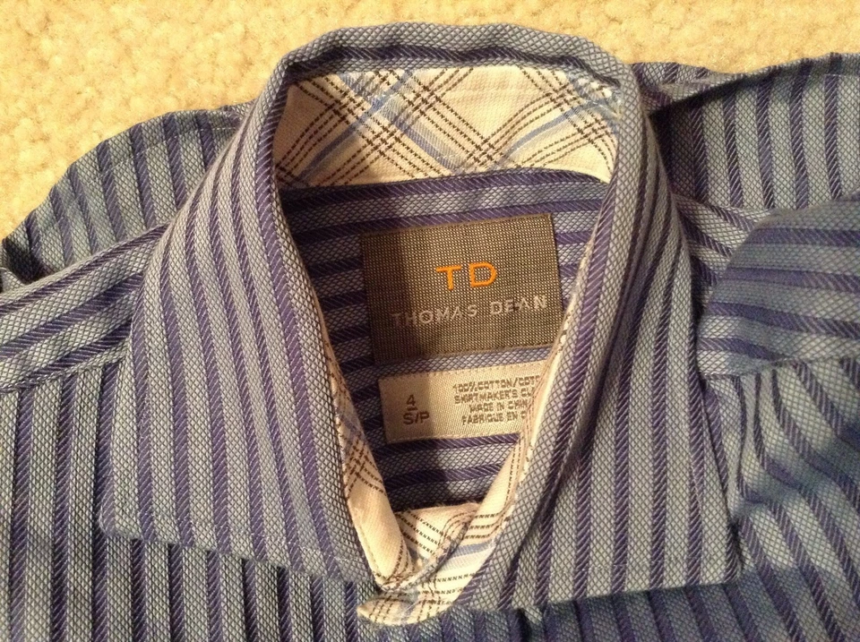 Usado en excelente estado! Camisa de vestir para niños TD Thomas Dean azul a rayas 100 % algodón talla 4 Foto 4 de 4
