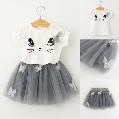 UK Kids Baby Girl Flower Denim Tops Tulle Tutu Dress 2PCS Outfits Clothes Summer