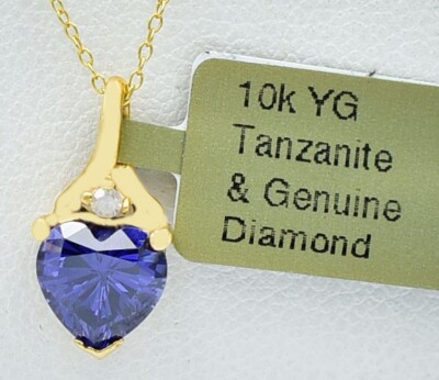 LAB CREATED 1,46 kt AAA TANSANIT & DIAMANT ANHÄNGER 10 K GOLD - neu mit Etikett