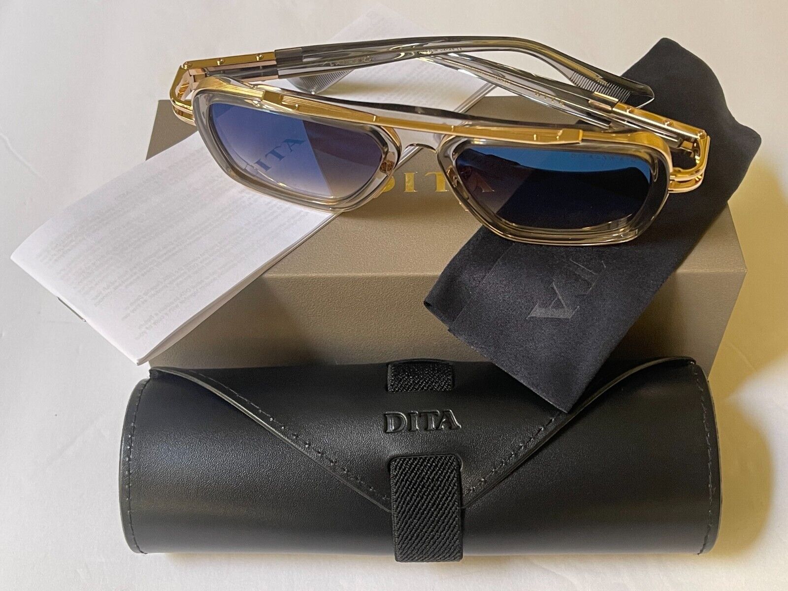 New Dita LXN EVO DTS403-A-02 Clear Gray/Gold Sunglasses w/box 54-19-145