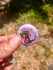 1.25" Holographic Pink Disco Ball Button Pin Badge, Small Disco Ball Pin gift
