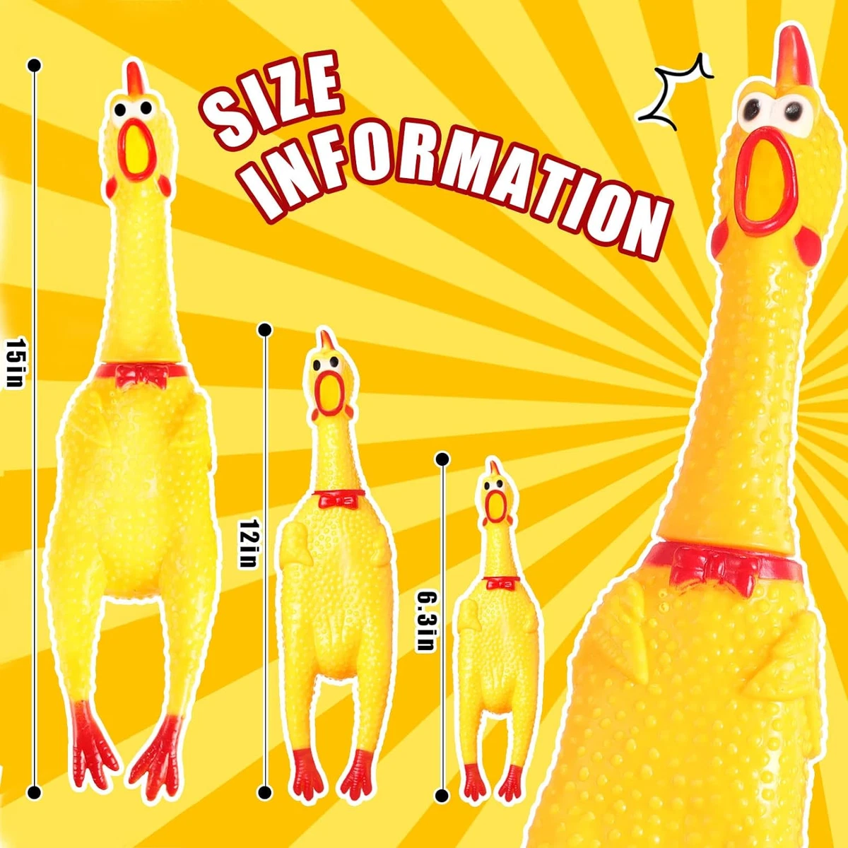 16 Pack Rubber Chicken Dog Toy Screaming Chicken Toys Large Yellow