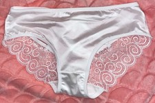 White Shiny Satin Glossy Stretch Nylon Bows Bikini Panties Womens L NWOT