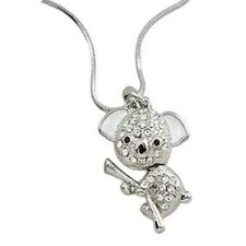 NEW CRYSTAL  SILVER CUTE NODDING HEAD KOALA BEAR PENDANT NECKLACE