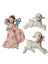 Vintage Bo Peep Sheep Nursery Baby Hanging Decoration 1950s Chalkware Mold Set