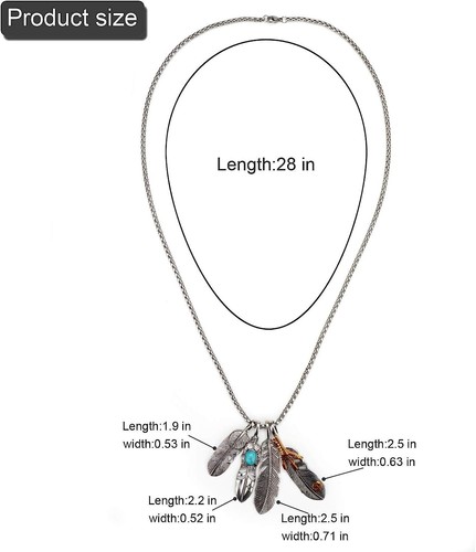 4 Feather Charm Male Female Southwestern Necklace Turquoise Color Stone w/Chain - Picture 2 of 3