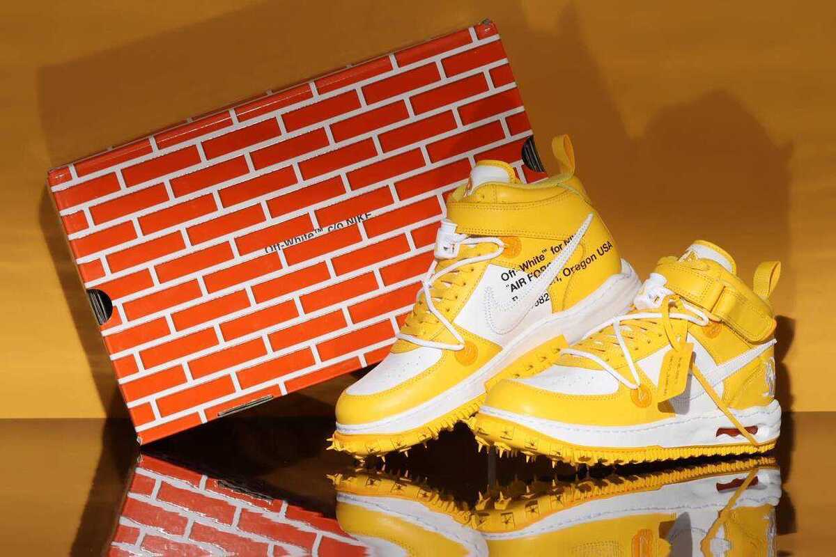 Off-White Nike Air Force 1 Mid SP White Varsity Maize DR0500 Off-White Nike Air Force 1 Mid SP White Varsity Maize DR0500