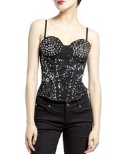 TRIPP GOTHIC ROCK STAR GOTH CLUB STUD BLANQUEADOR PUNK METAL NEGRO CORSÉ TOP SD9922B