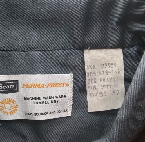 NOS Vintage 1970s Sears Perma Prest Luster Twill Work Shirt Grey Size Large NEW - Picture 4 of 6