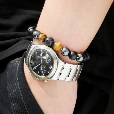 Fashion 10mm Black Onyx Lava Hematite Tigers Eye Gemstone Men's Beaded Bracelets Fashion 10mm Black Onyx Lava Hematite Tigers Eye Gemstone Men's Beaded Bracelets