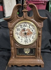 Vintage  Spartus Electric Wall Clock Country Bridge Scene Tested Working Preown