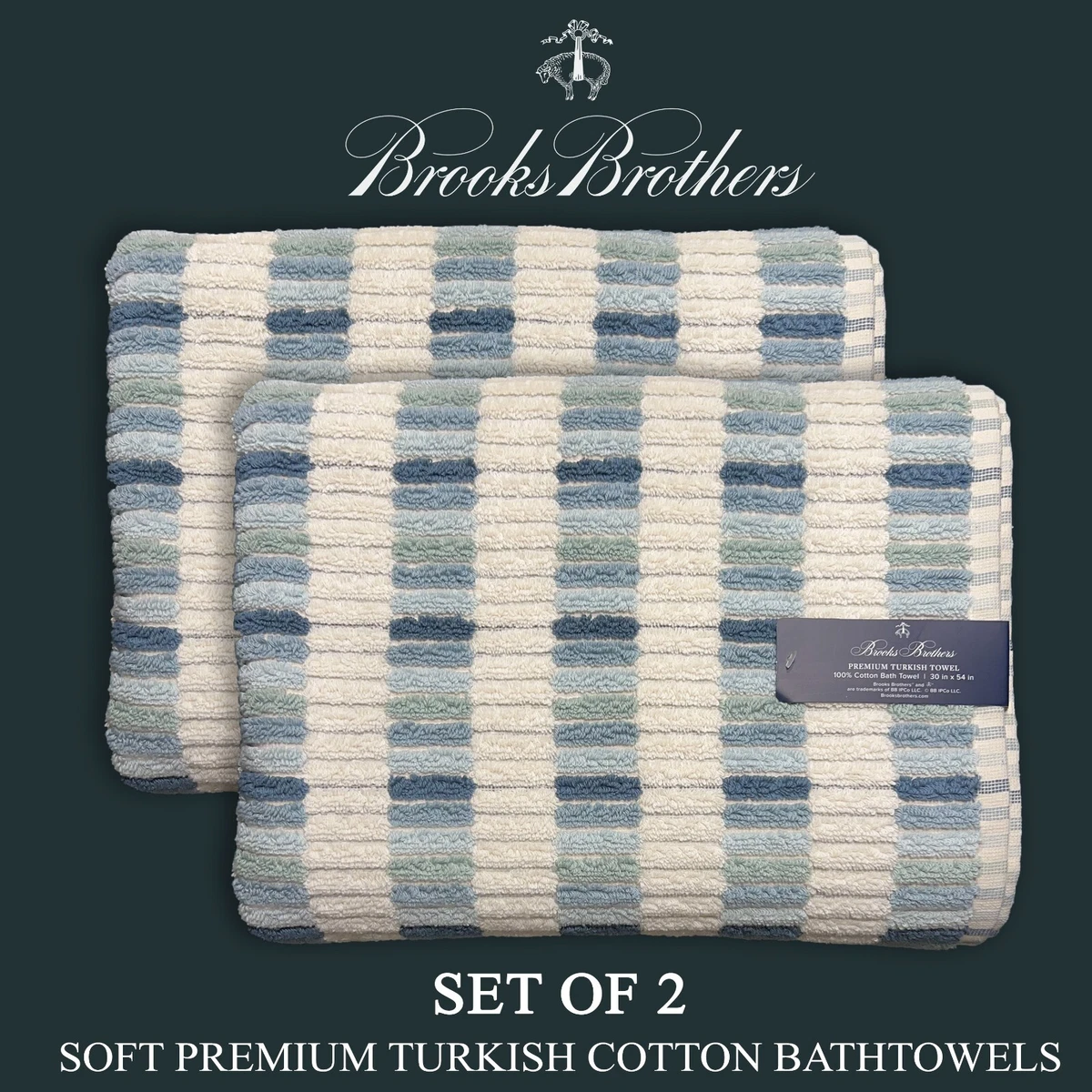 SET OF 2 New Brooks Brothers Premium Turkish Bath Towels Tiles