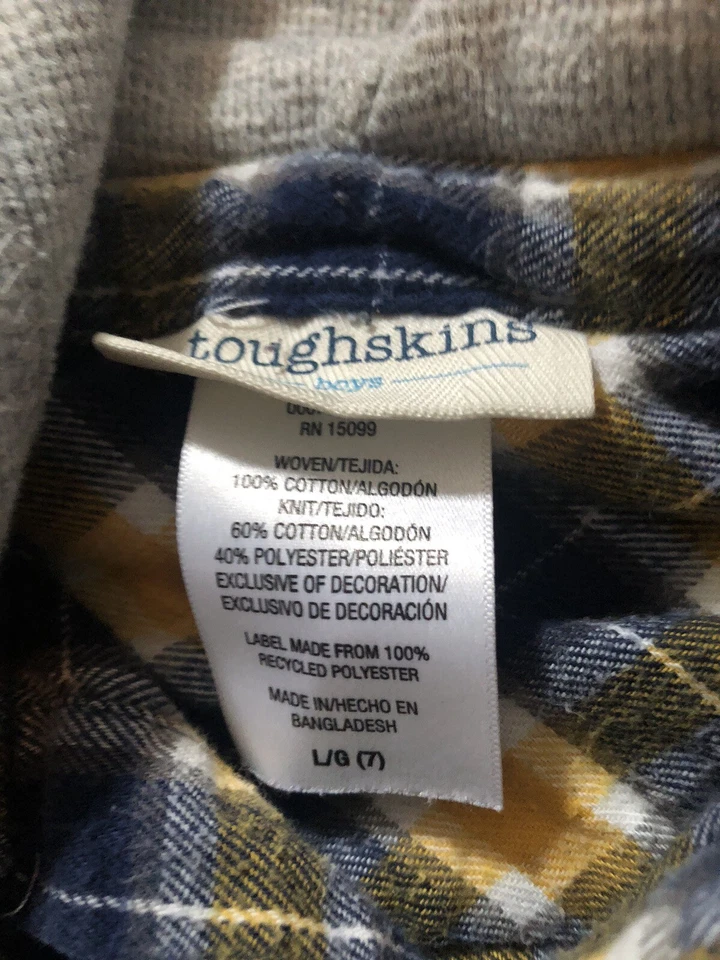 Boys Hooded Knit Shirt Button Front Gray Plaid Toughskins 7 Large - Image 2 of 3