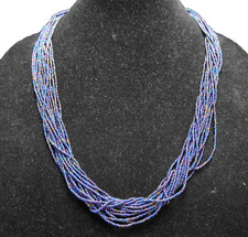 Peacock Midnight Blue Iridescent Seed Beads Multristrand Necklace India Pakistan