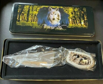 WILDLIFE series WOLF decorative HANDLE and BLADE - tin box