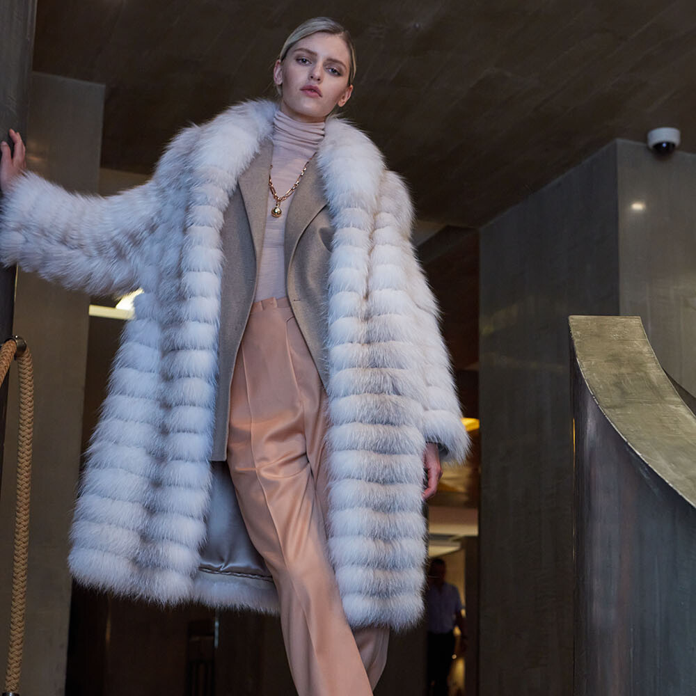 Women Natural Fur Coat Fashion Real Fox Fur Outerwear Warm Long Jackets Overcoat