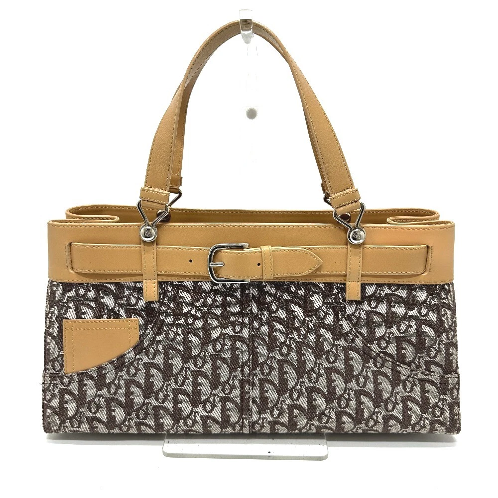 Sac à main motif denim Dior Trotter toile/cuir marron/argent matériel
