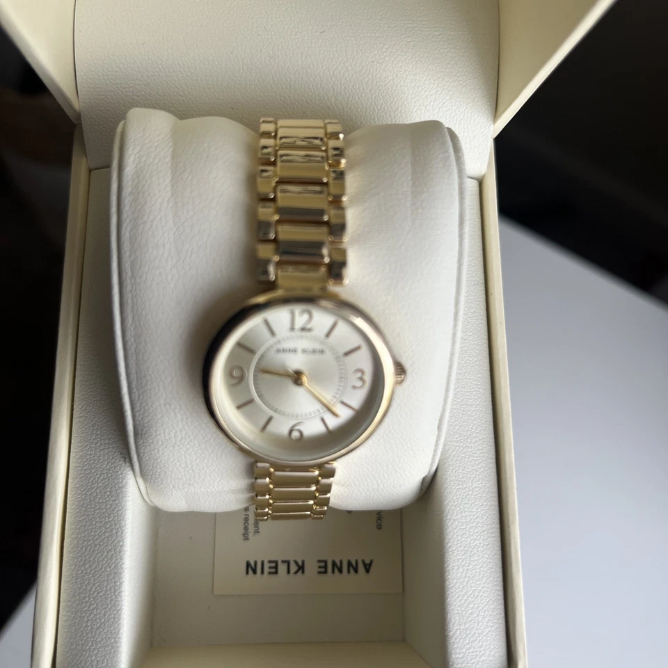 Anne Klein relógio pulseira de liga de metal tom dourado 26 mm novo! Com caixa e papéis - Imagem 3 de 4