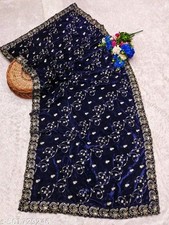 Blue Heavy Embroidery Velvet Dupatta For Bride And Women 2. Mtr