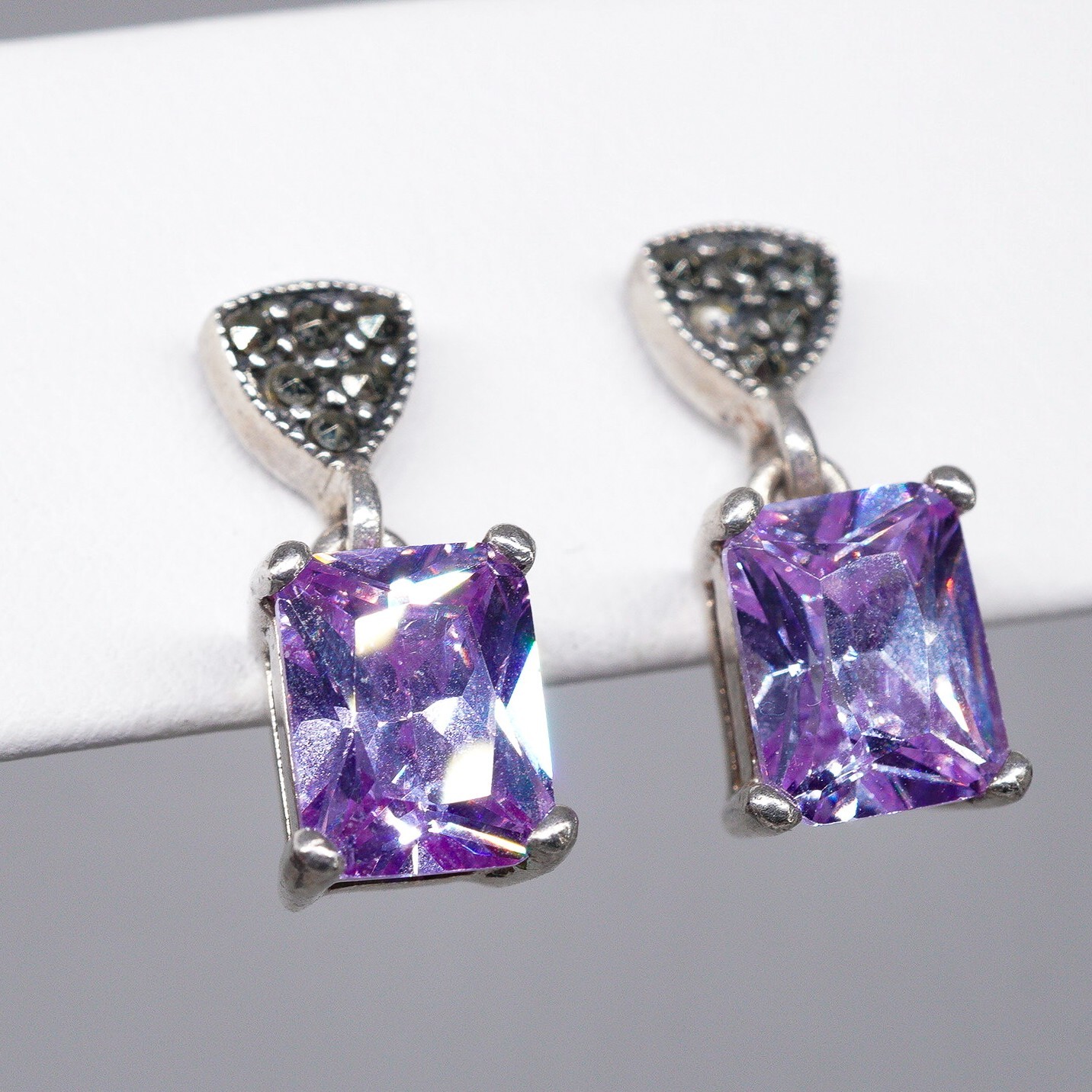 Sterling Silver - Princess cut Rectangle Amethyst… - image 9