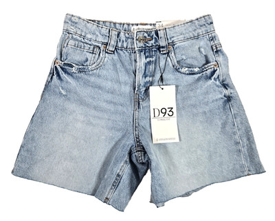 Stradivarius D93 Longline Denim Shorts Star Pockets Frayed Hem NWT Size 2