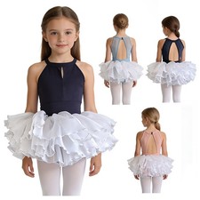 Kids Girls Dance Leotard Sleeveless Ballet Tutu Competition Dress Photoshoot
