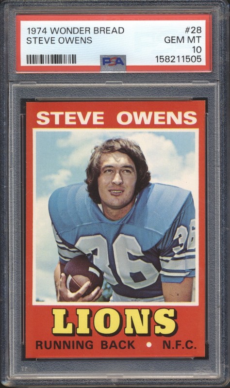 1974 Topps Wonder Bread Football Steve Owens #28 PSA 10 LIONS GEM MINT POP 1