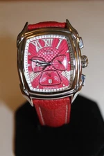 INVICTA 2720 Chronograph Watch Red Dial Leather Strap Stainless Steel Case