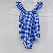 Gingham Ruffle Swimsuit Toddler Girls Blue  White One Piece Swimwear