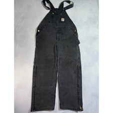 Vintage Carhartt Insulated Bib Overalls Men's Black Double Knee Duck Canvas USA
