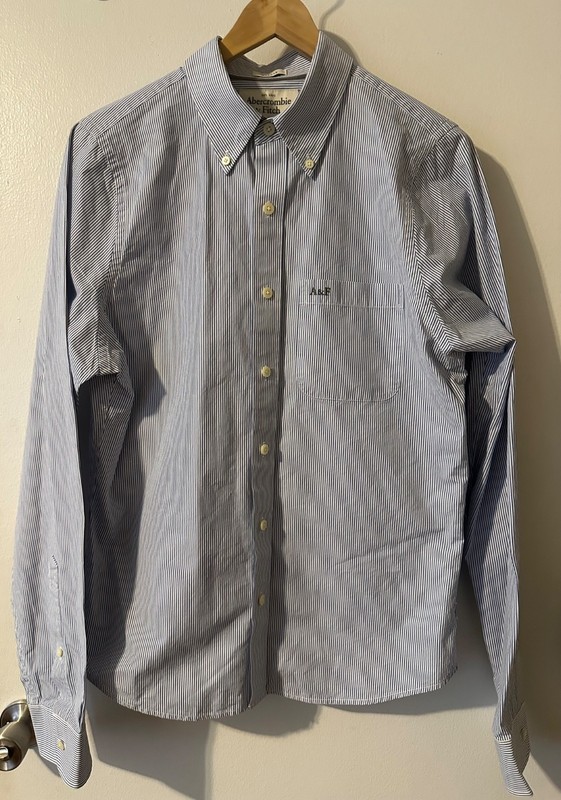Abercrombie & Fitch Mens Button Long Sleeve Shirt Muscle Fit Blue Striped L