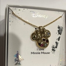 Disney "I love Minnie Mouse" Minnie ears pendant gold plated necklace brand new