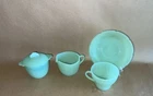Vintage Fire King Glass Jadeite Green 4 Pieces Creamer Sugar Cup & Saucer