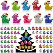 100PCS Christmas Glitter Mini Resin Ducks, Luminous Miniature Figures Tiny Ducks