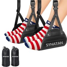 Plane Foot Hammock for Travel, Adjustable Airplane Foot Rest for 2 Pack Black