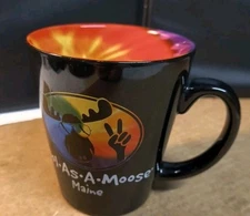 MAINE Cool As A Moose Coffee Mug Cup Rare Spin Art Psychedelic Colors Ultra Cool