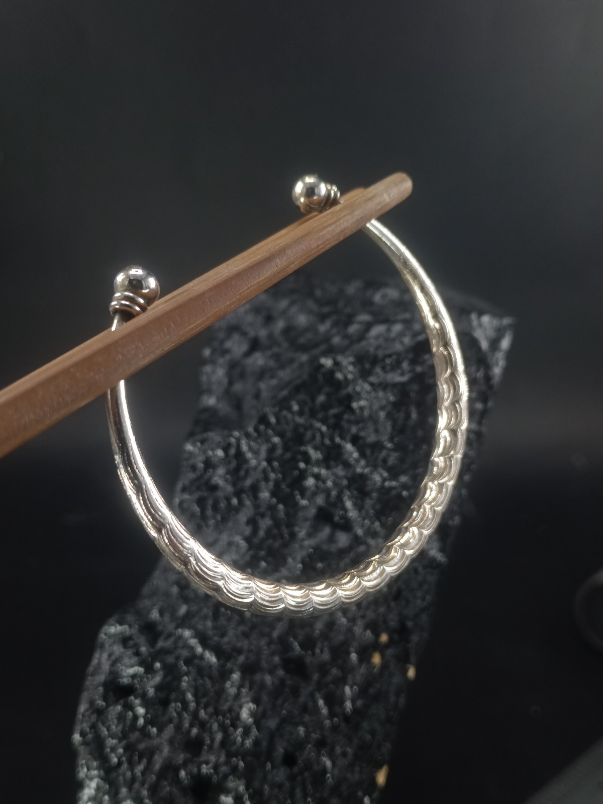 Sterling Silver Torque Bangle Engraved Vintage So… - image 4