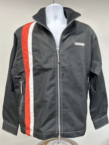 Vintage Bridgestone Racing Jacket Black with Red White Stripes Sz Medium