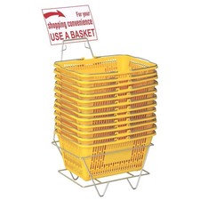 Plastic Shopping Baskets - Durable Yellow Plastic Set of Shopping Baskets wit...