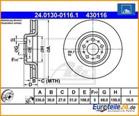 2 St. Bremsscheibe Ate 24.0130-0116.1 FüR Volvo XC90 I